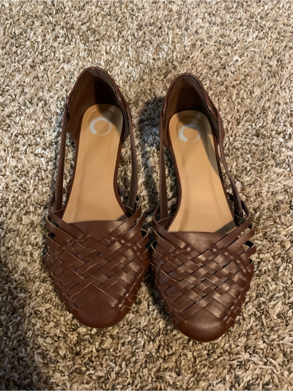 Woven Leather Slingback Flats in Brown